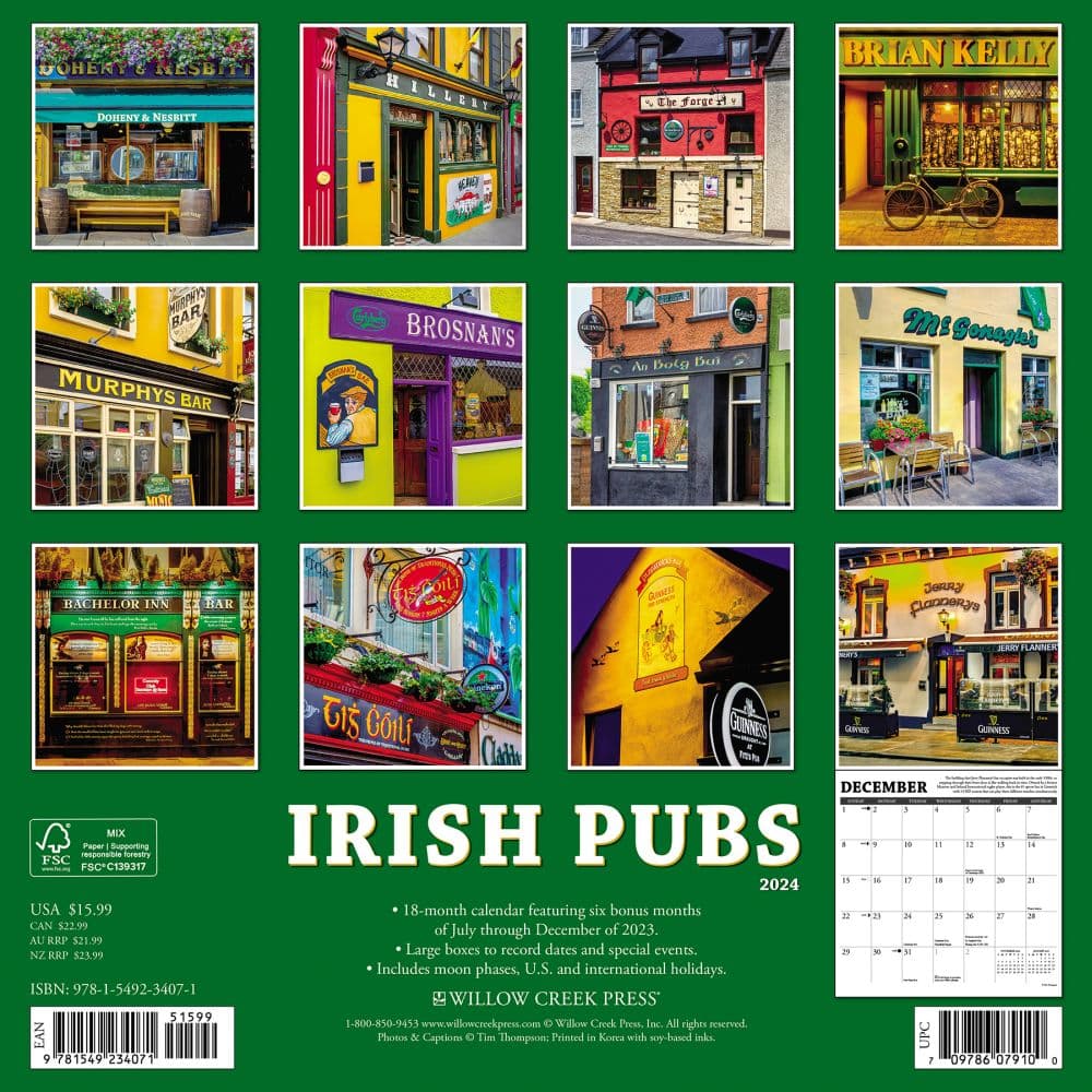 Irish Pubs 2024 Wall Calendar Back of Calendar width=&quot;1000&quot; height=&quot;1000&quot;