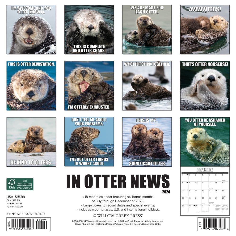 In Otter News 2024 Wall Calendar Back of Calendar width=&quot;1000&quot; height=&quot;1000&quot;