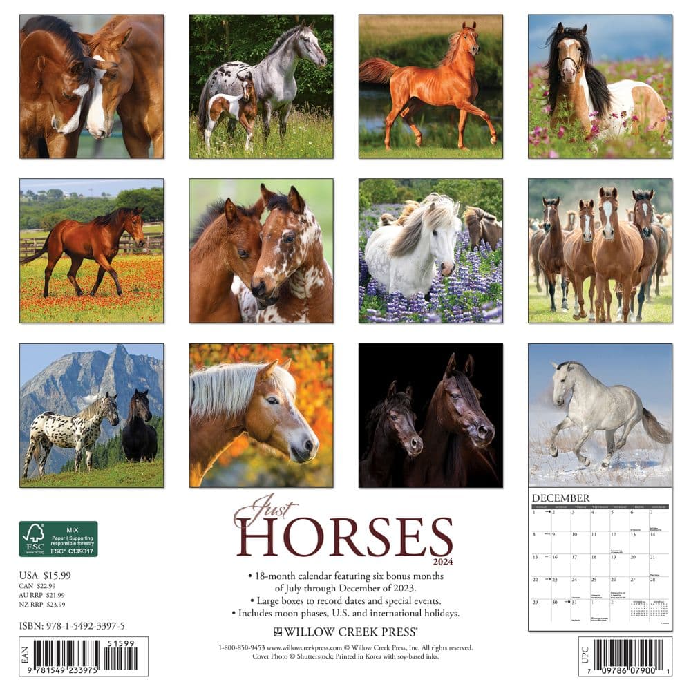 Horses Just 2024 Wall Calendar Back of Calendar width=&quot;1000&quot; height=&quot;1000&quot;
