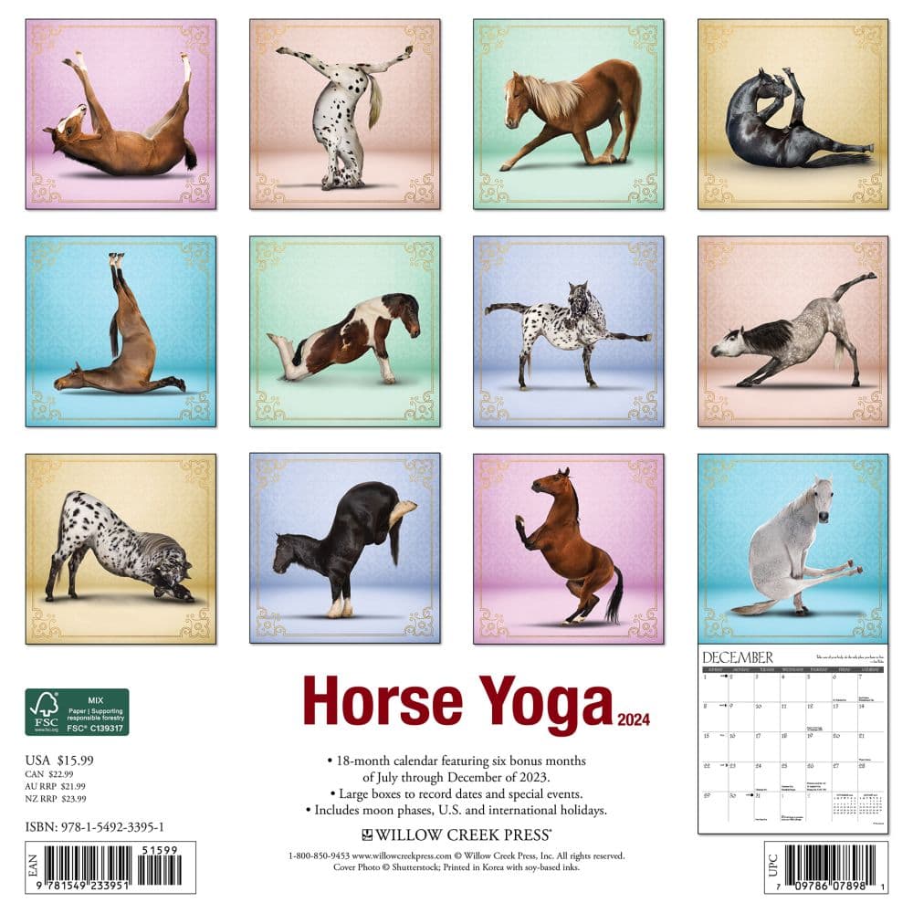 Horse Yoga 2024 Wall Calendar Back of Calendar width=&quot;1000&quot; height=&quot;1000&quot;