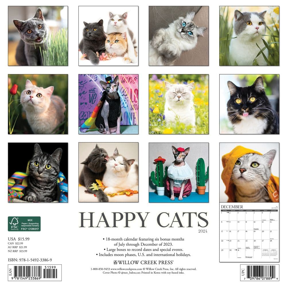 Happy Cats 2024 Wall Calendar Back of Calendar width=&quot;1000&quot; height=&quot;1000&quot;
