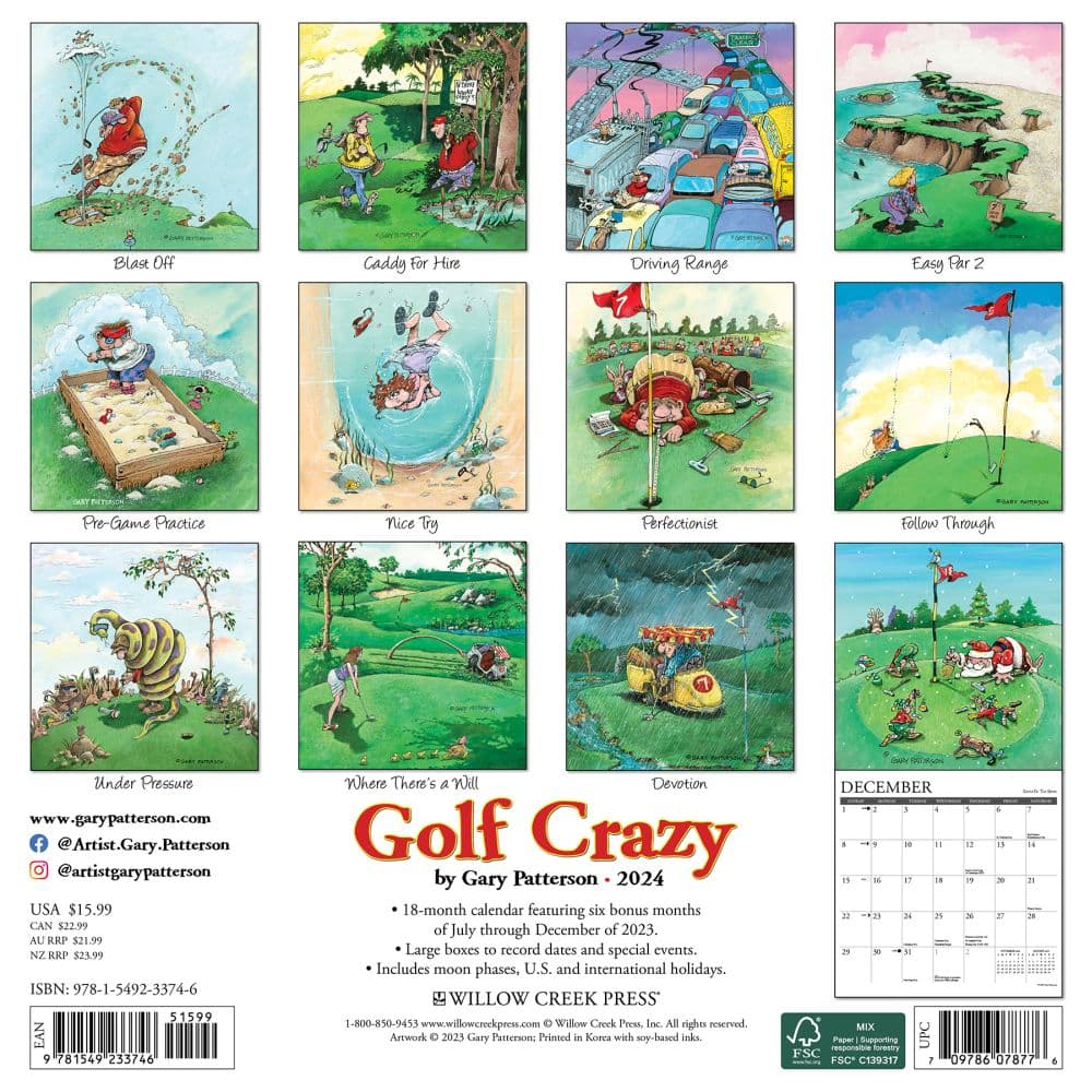 Golf Crazy Patterson 2024 Wall Calendar Back of Calendar width=&quot;1000&quot; height=&quot;1000&quot;