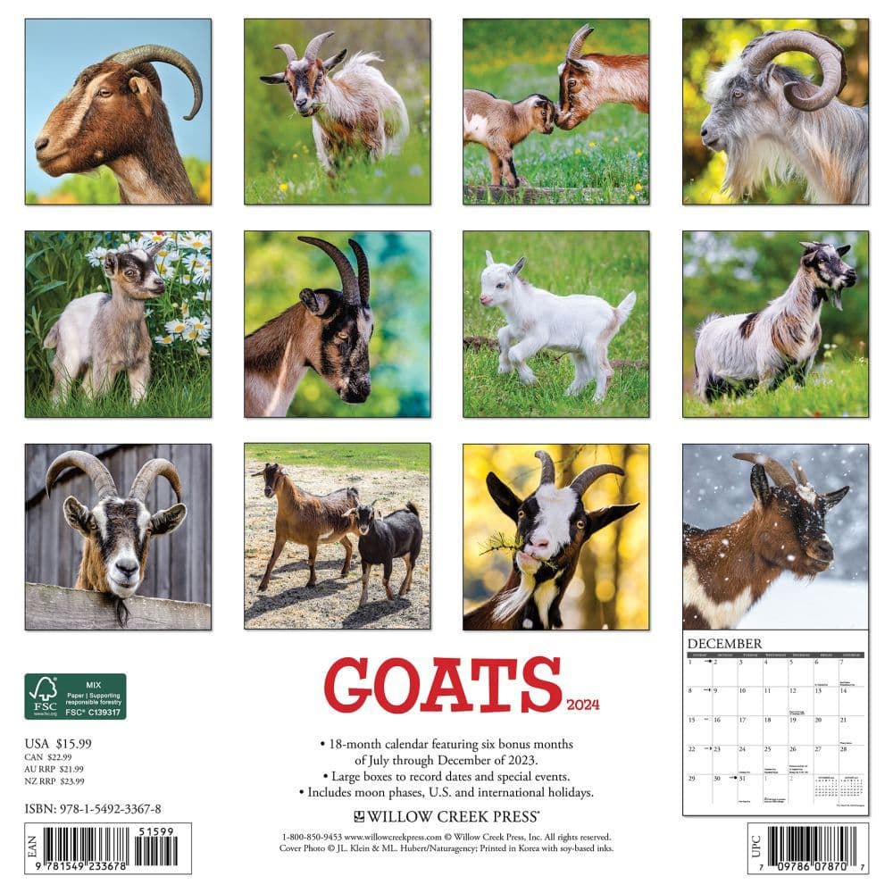 Goats 2024 Wall Calendar Back of Calendar width=&quot;1000&quot; height=&quot;1000&quot;