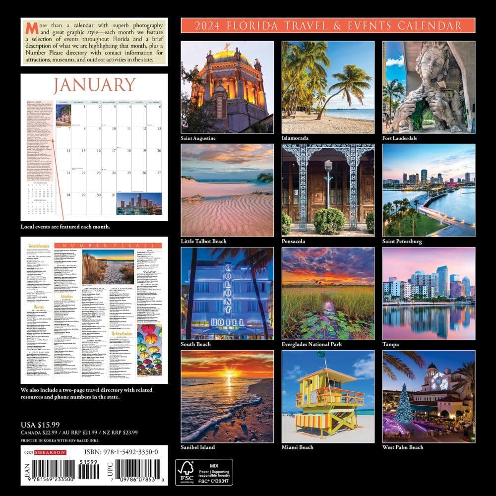 Florida Travel &amp; Events 2024 Wall Calendar Back of Calendar width=&quot;1000&quot; height=&quot;1000&quot;