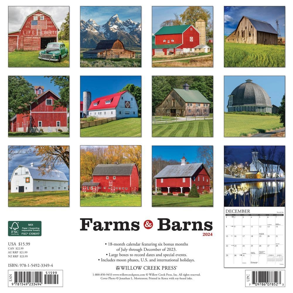 Farms &amp; Barns 2024 Wall Calendar Back of Calendar width=&quot;1000&quot; height=&quot;1000&quot;