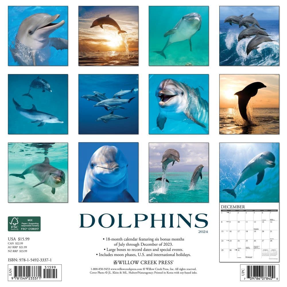 Dolphins 2024 Wall Calendar Back of Calendar width=&quot;1000&quot; height=&quot;1000&quot;