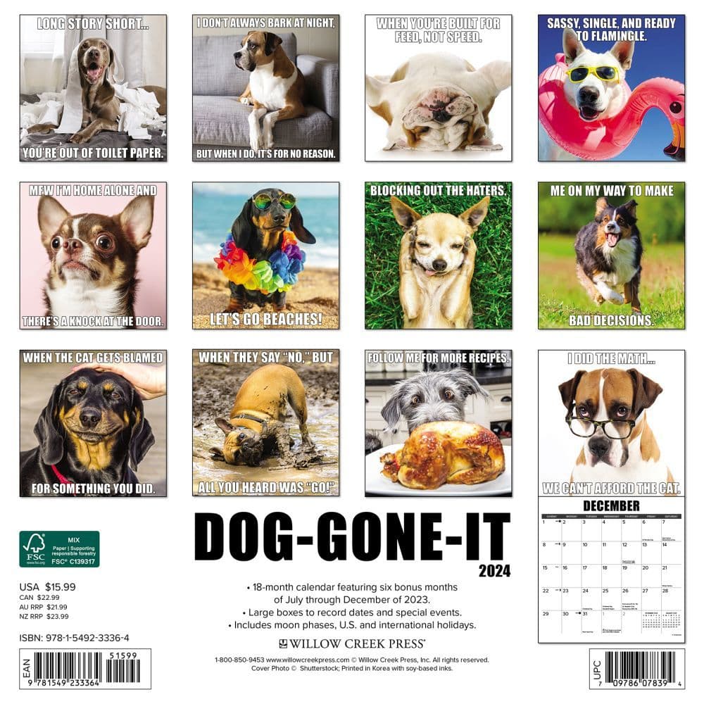 Dog-Gone-It 2024 Wall Calendar Back of Calendar width=&quot;1000&quot; height=&quot;1000&quot;