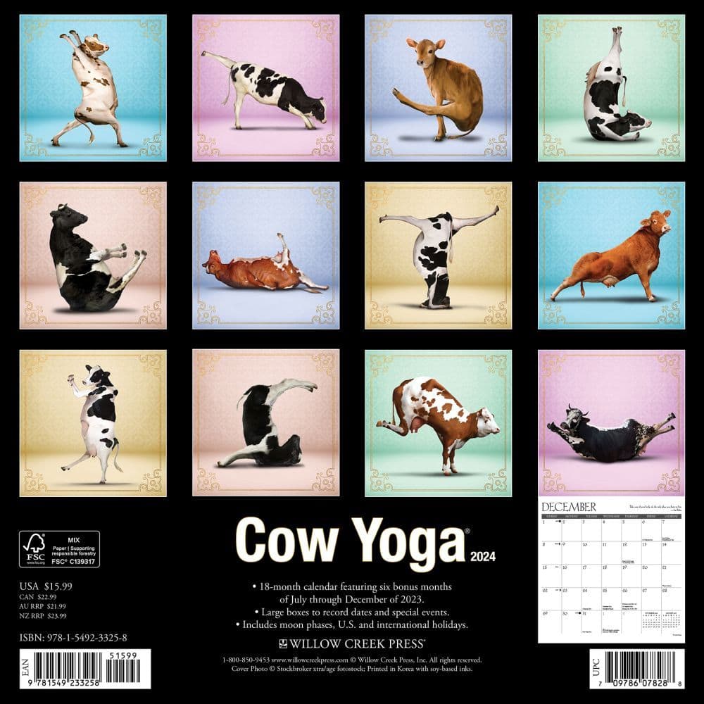 Cow Yoga 2024 Wall Calendar Back of Calendar width=&quot;1000&quot; height=&quot;1000&quot;