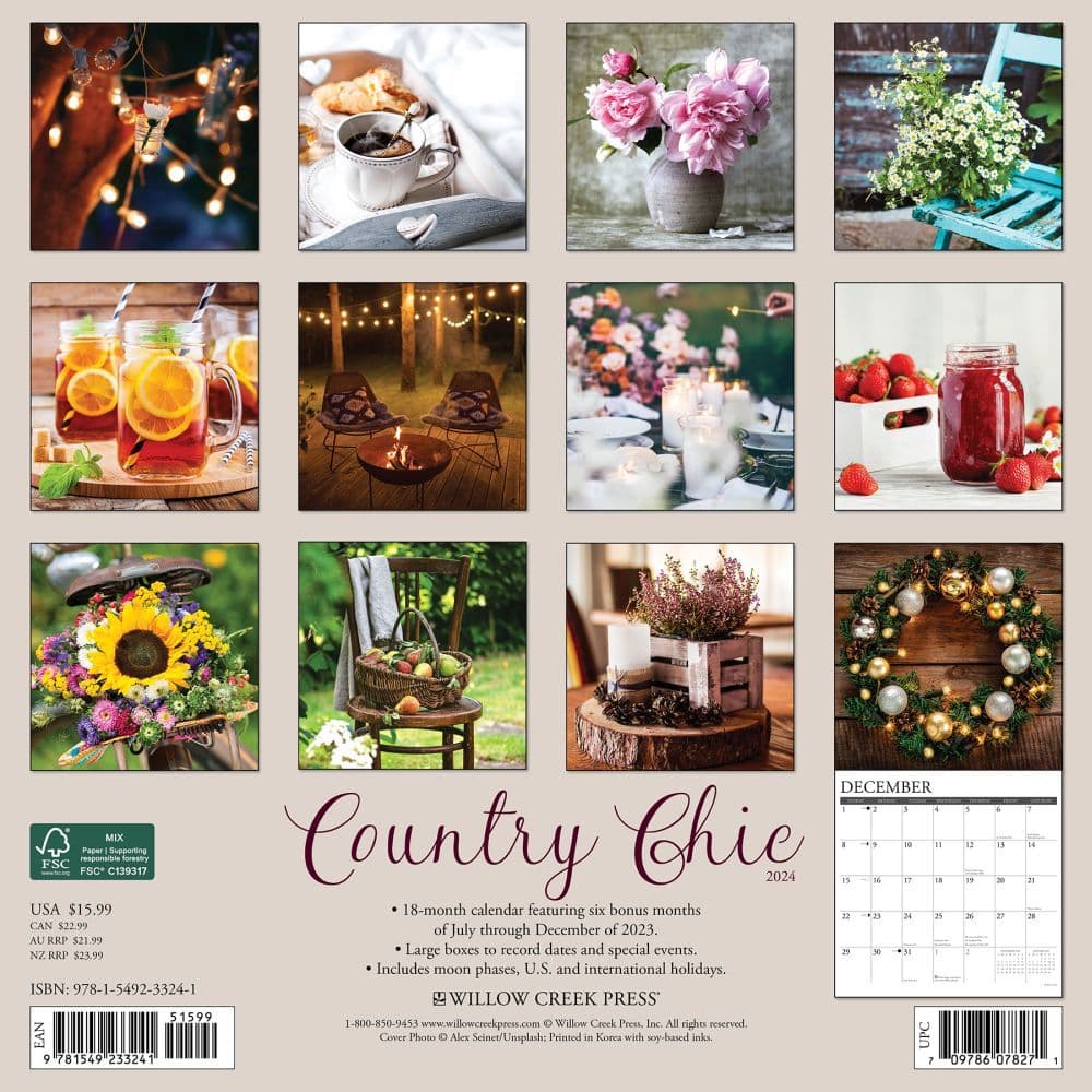 Country Chic 2024 Wall Calendar Back of Calendar width=&quot;1000&quot; height=&quot;1000&quot;