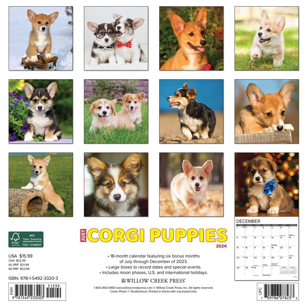 Just Corgi Puppies 2024 Wall Calendar Back of Calendar width=&quot;1000&quot; height=&quot;1000&quot;