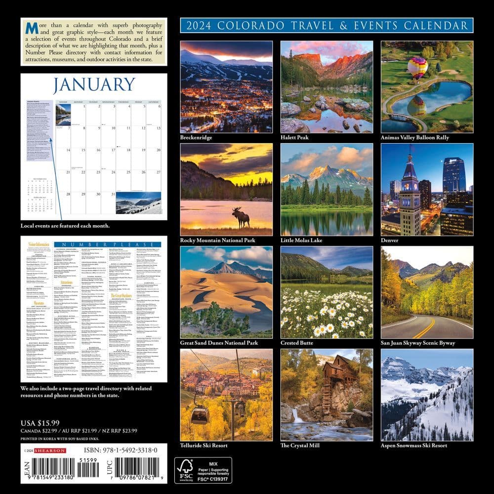 Colorado Travel &amp; Events 2024 Wall Calendar Back of Calendar width=&quot;1000&quot; height=&quot;1000&quot;