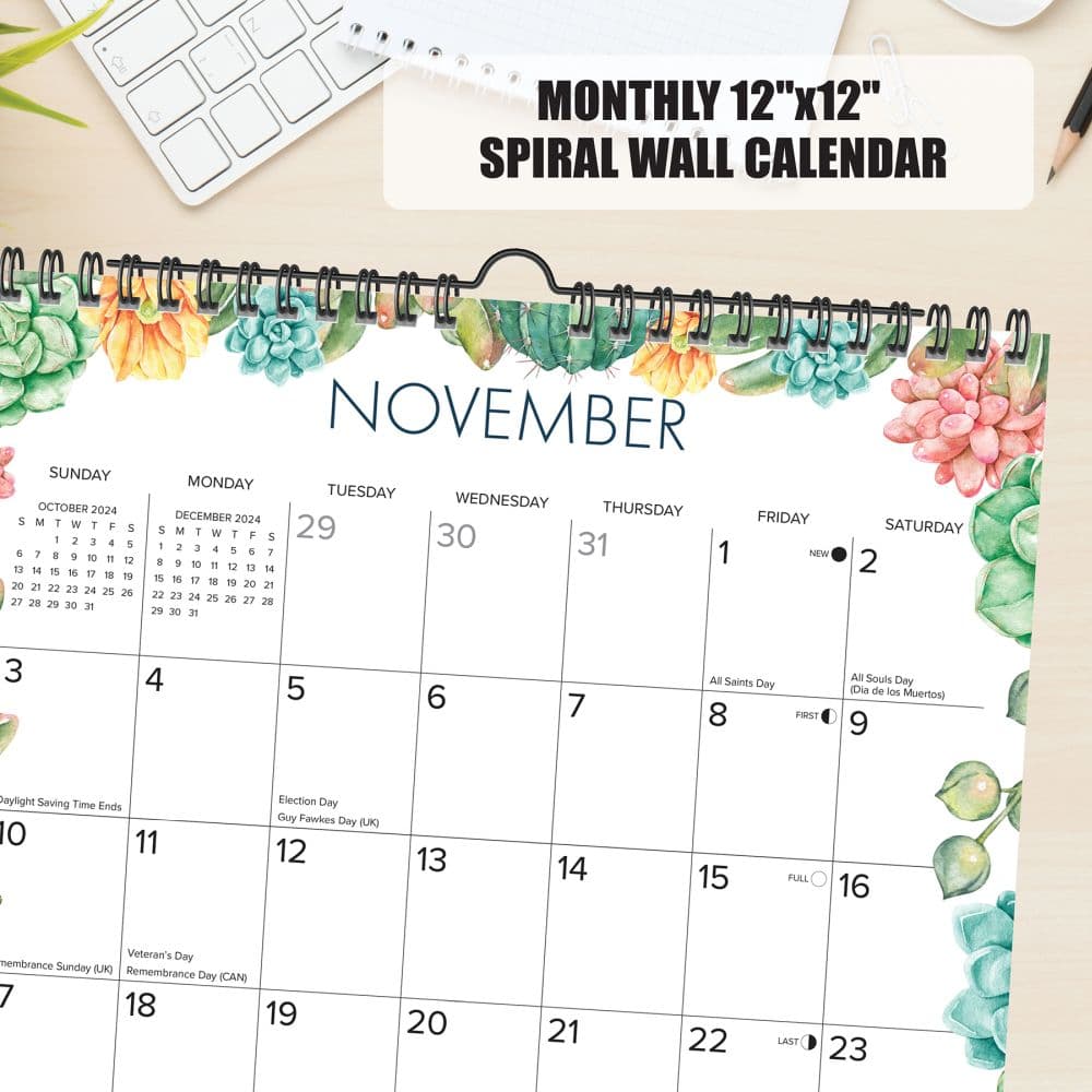 Succulents Spiral Art 2024 Wall Calendar Flat Lay Image width=&quot;1000&quot; height=&quot;1000&quot;