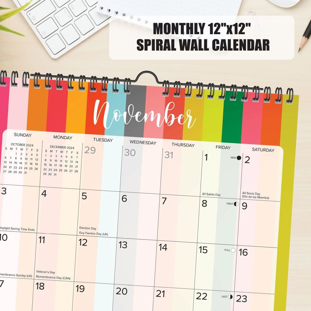 Modern Stripe Spiral Art 2024 Wall Calendar Flat Lay Image width=&quot;1000&quot; height=&quot;1000&quot;