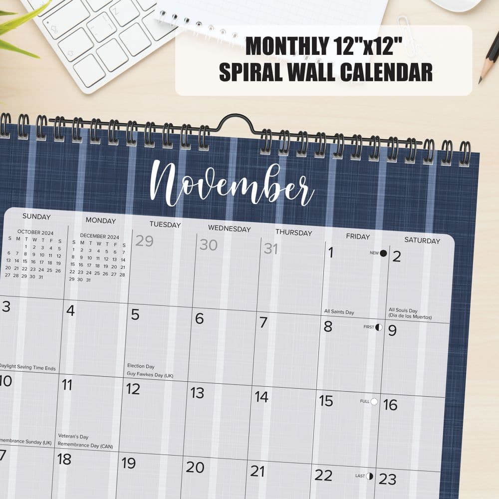 Denim Stripe Spiral Art 2024 Wall Calendar Flat Lay Image width=&quot;1000&quot; height=&quot;1000&quot;
