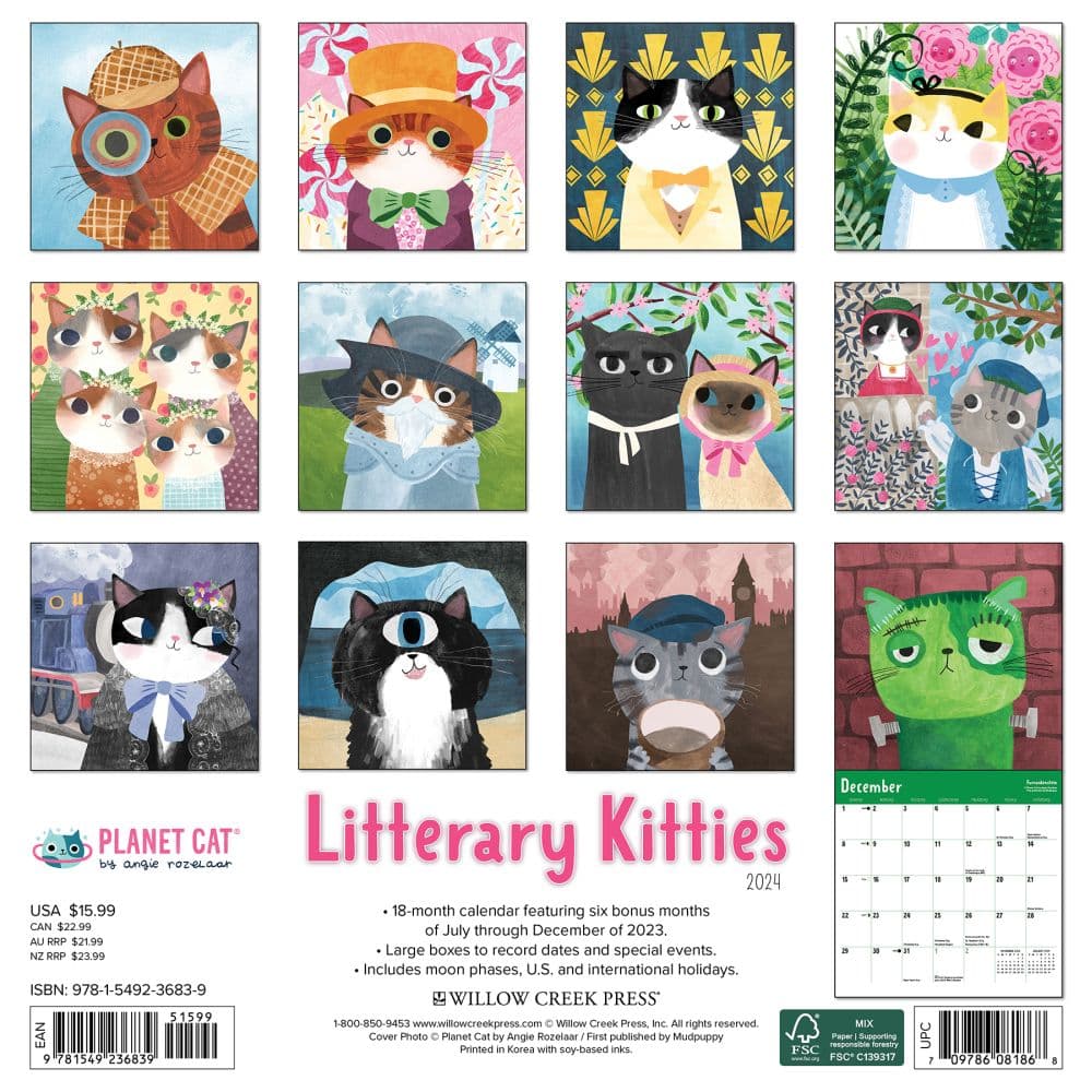 Literary Kitties 2024 Wall Calendar Back of Calendar width=&quot;1000&quot; height=&quot;1000&quot;