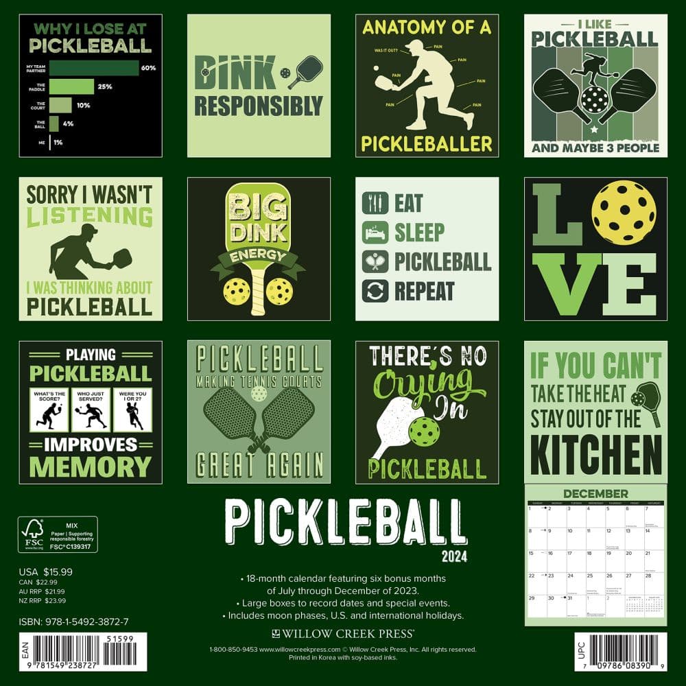 Pickleball 2025 Wall Calendar