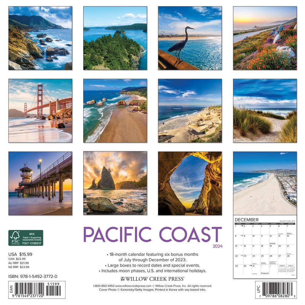 Pacific Coast 2024 Wall Calendar Back of Calendar width=&quot;1000&quot; height=&quot;1000&quot;