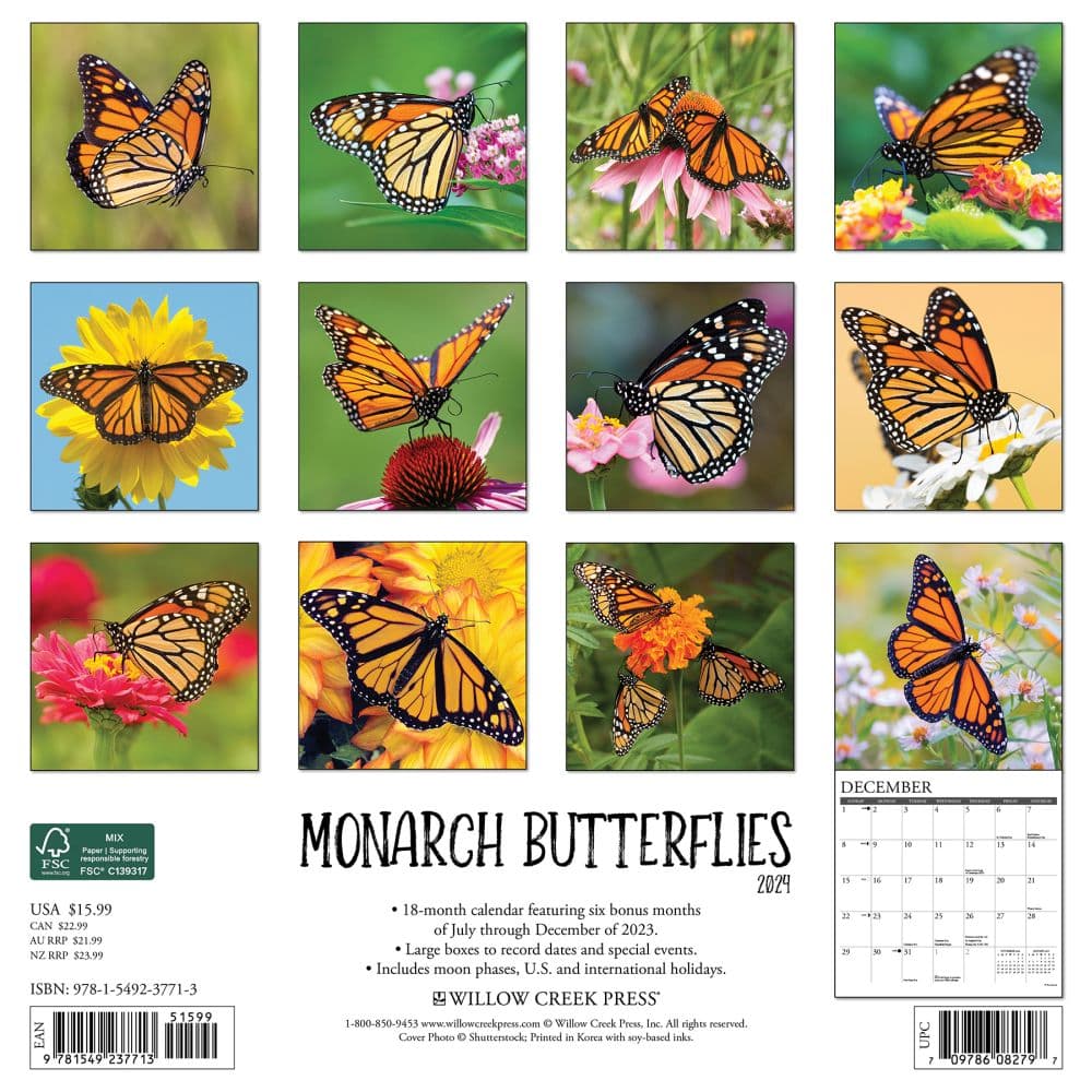 Monarch Butterflies 2024 Wall Calendar Back of Calendar width=&quot;1000&quot; height=&quot;1000&quot;