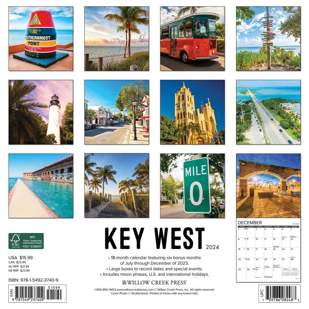 Key West 2024 Wall Calendar Back of Calendar width=&quot;1000&quot; height=&quot;1000&quot;