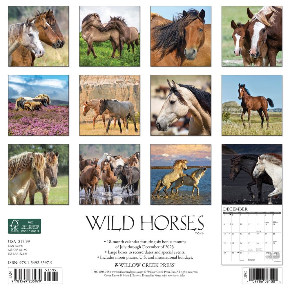 Horses Wild 2024 Wall Calendar Back of Calendar width=&quot;1000&quot; height=&quot;1000&quot;