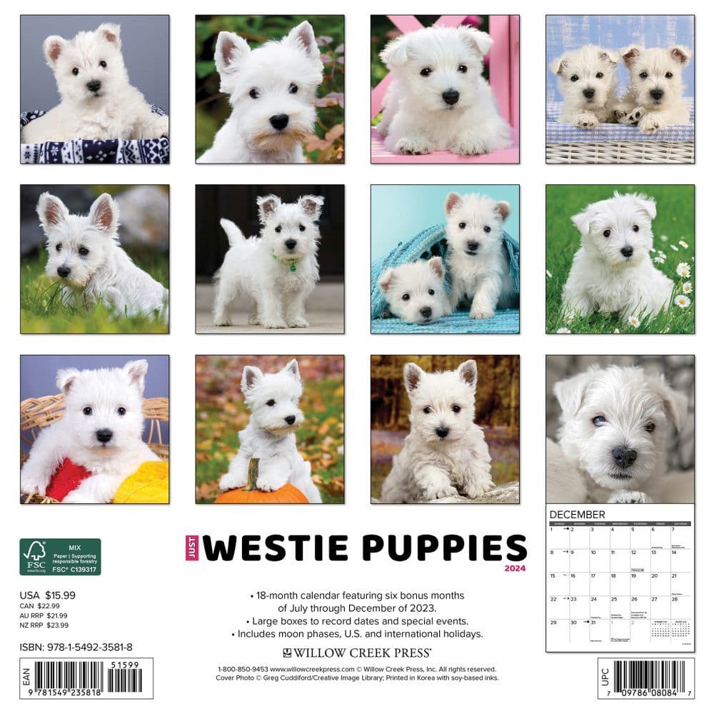 Westie Puppies Just 2024 Wall Calendar Back of Calendar width=&quot;1000&quot; height=&quot;1000&quot;