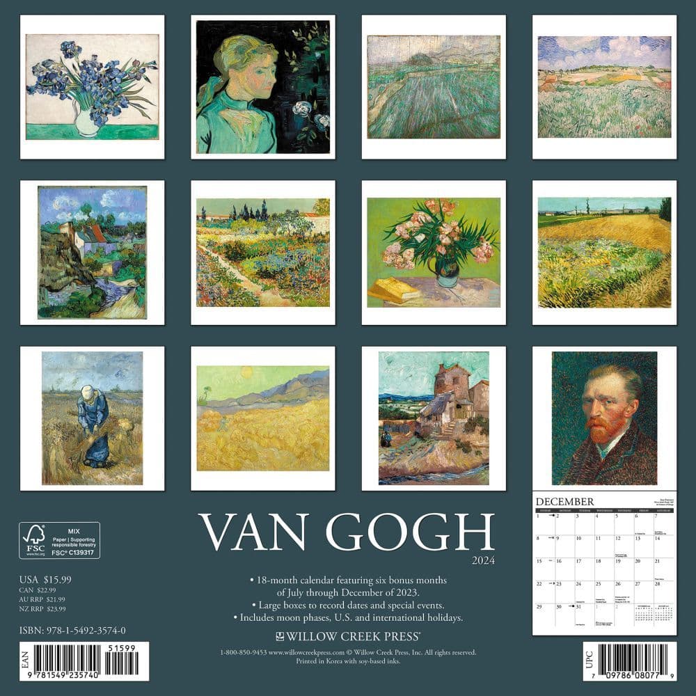 Van Gogh 2024 Wall Calendar Back of Calendar width=&quot;1000&quot; height=&quot;1000&quot;