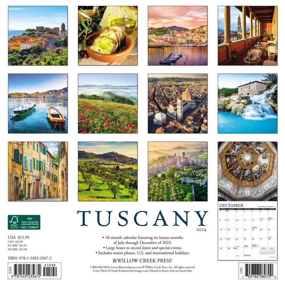 Tuscany 2024 Wall Calendar Back of Calendar width=&quot;1000&quot; height=&quot;1000&quot;