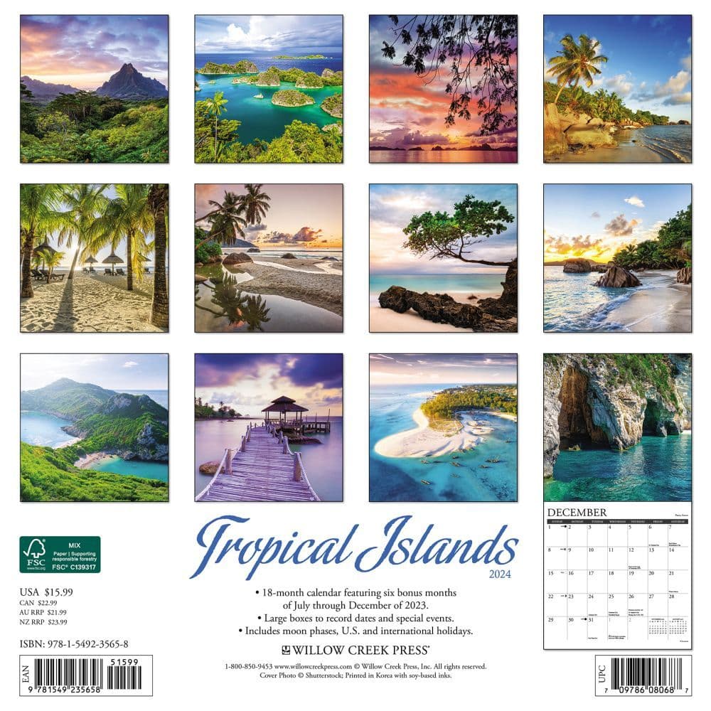 Tropical Islands 2024 Wall Calendar Back of Calendar width=&quot;1000&quot; height=&quot;1000&quot;