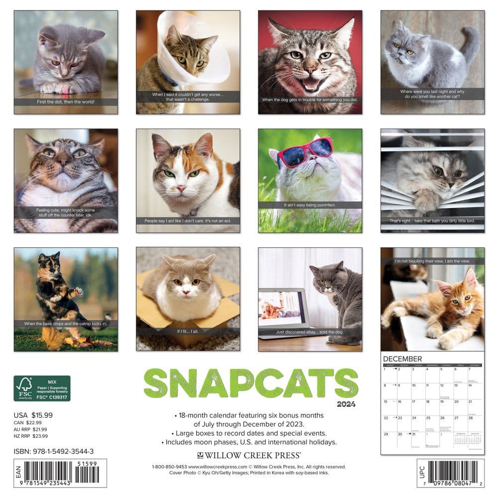 Snapcats 2024 Wall Calendar Back of Calendar width=&quot;1000&quot; height=&quot;1000&quot;