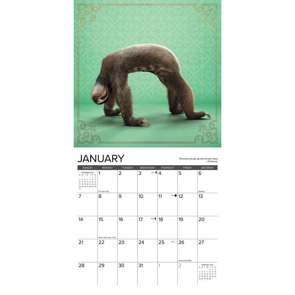 Sloth Yoga 2025 Wall Calendar