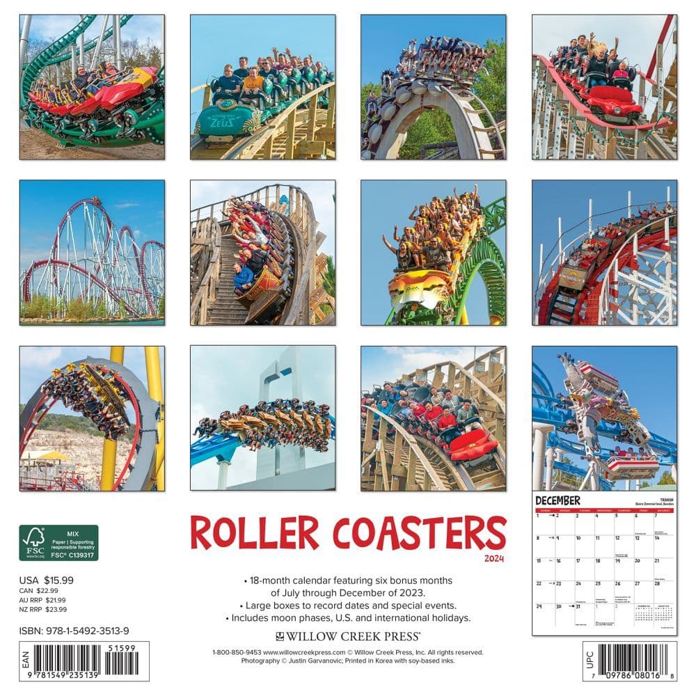 Roller Coasters 2024 Wall Calendar Back of Calendar width=&quot;1000&quot; height=&quot;1000&quot;