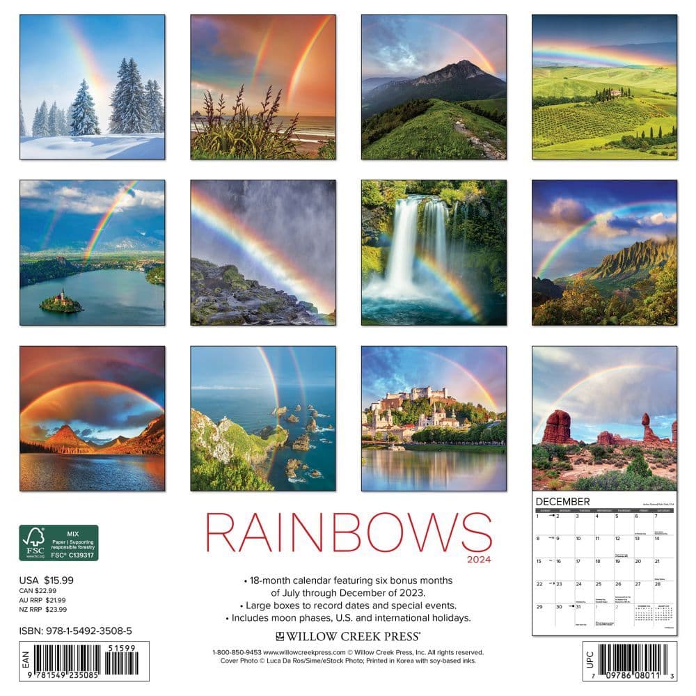 Rainbows 2024 Wall Calendar Back of Calendar width=&quot;1000&quot; height=&quot;1000&quot;