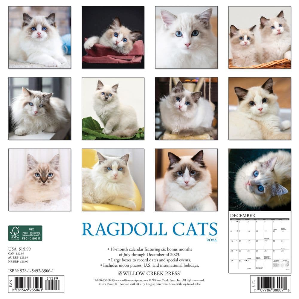 Cats Ragdoll 2024 Wall Calendar Back of Calendar width=&quot;1000&quot; height=&quot;1000&quot;