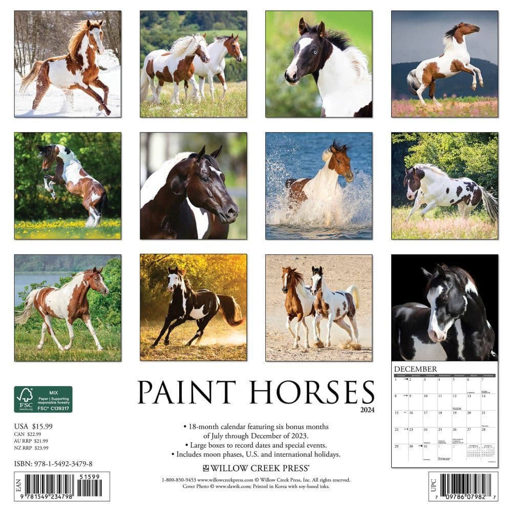 Horses Paint 2024 Wall Calendar Back of Calendar width=&quot;1000&quot; height=&quot;1000&quot;