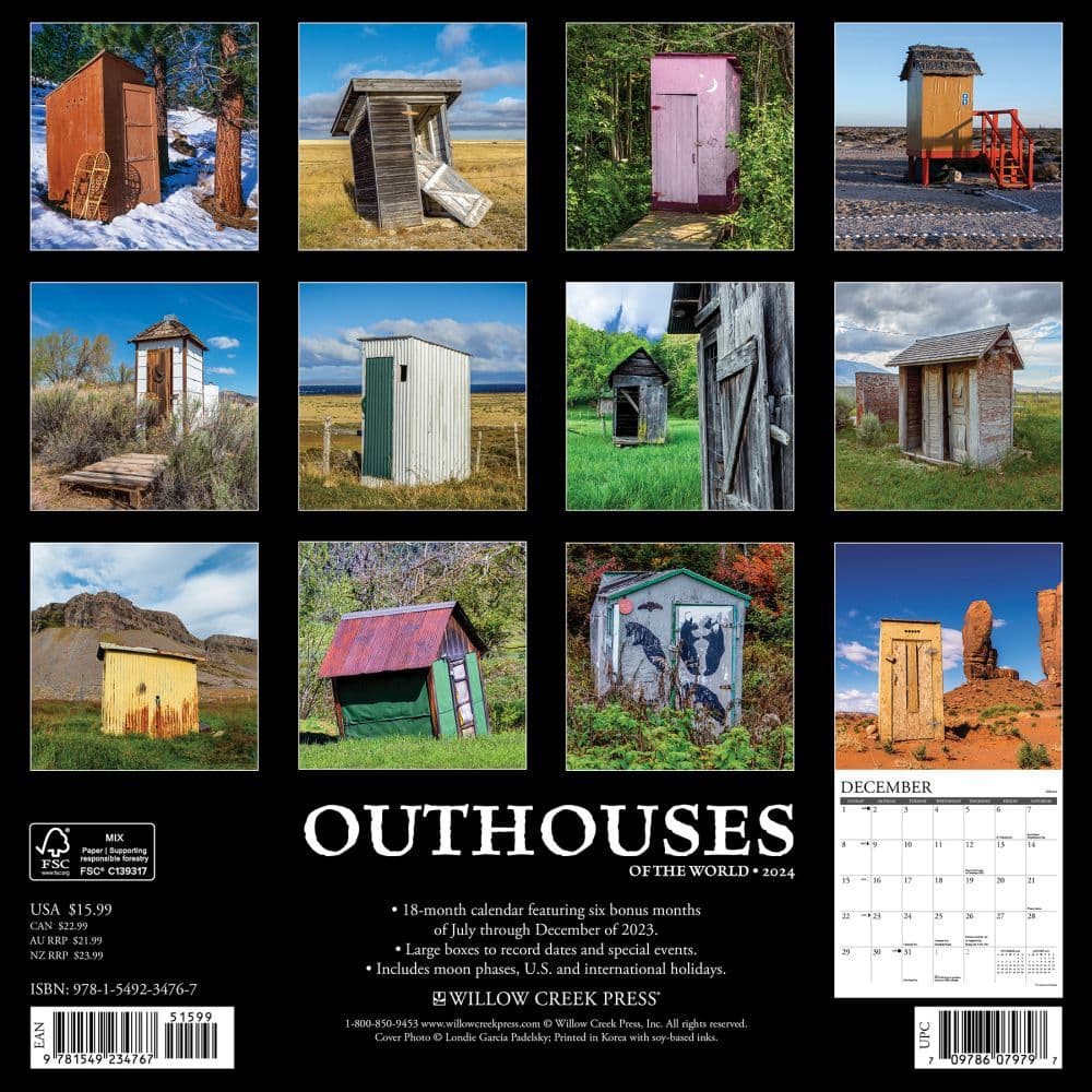 Outhouses 2024 Wall Calendar Back of Calendar width=&quot;1000&quot; height=&quot;1000&quot;