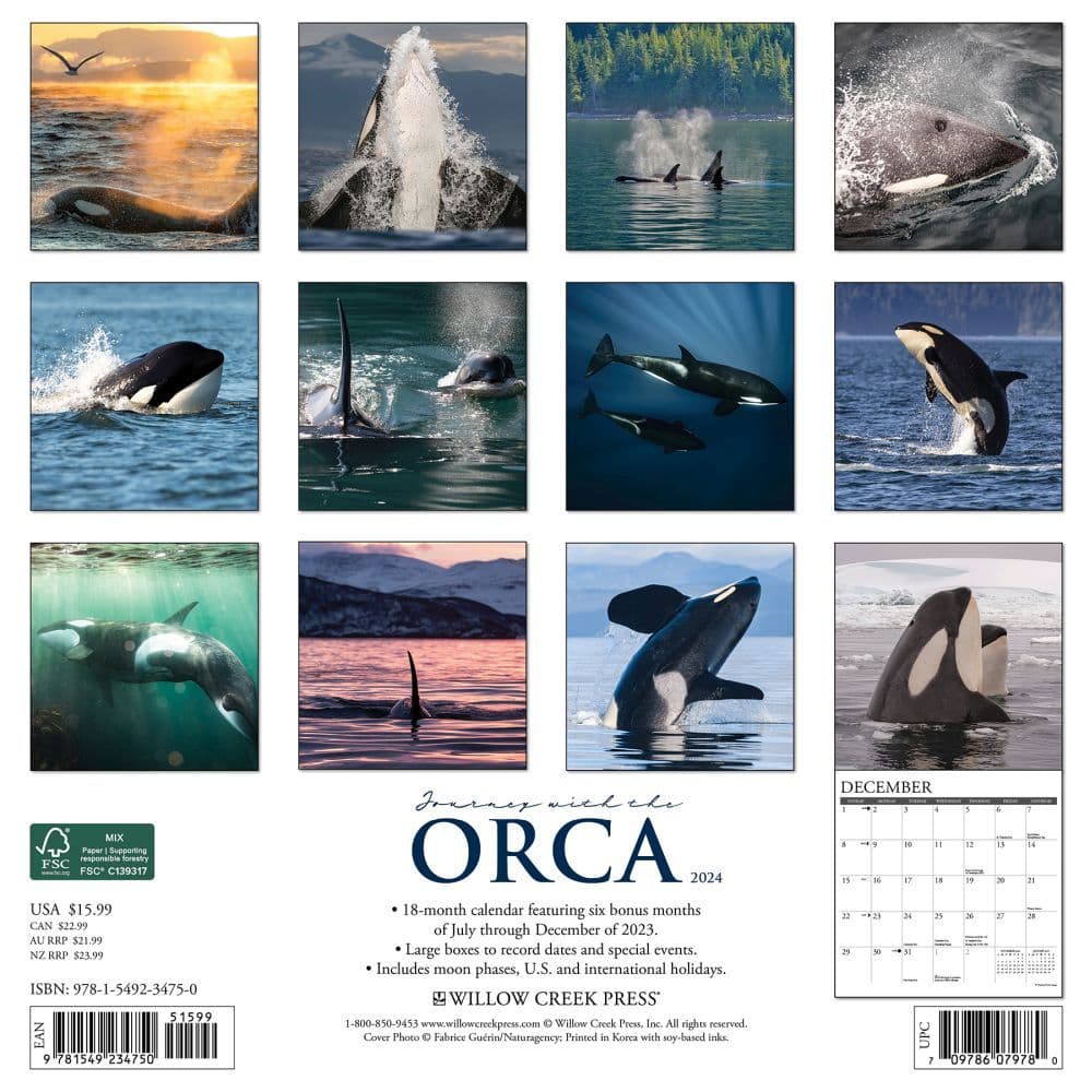Orcas 2024 Wall Calendar Back of Calendar width=&quot;1000&quot; height=&quot;1000&quot;