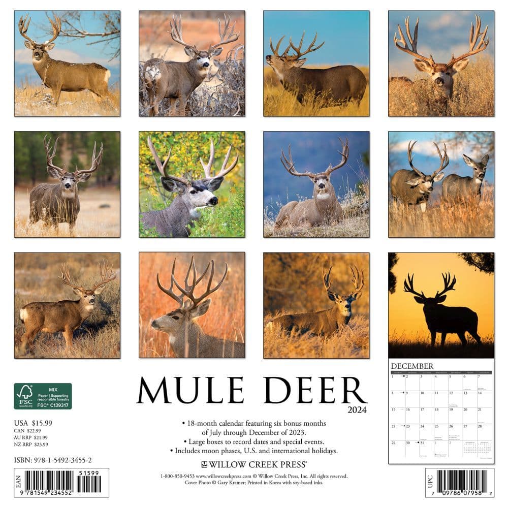 Mule Deer 2024 Wall Calendar Back of Calendar width=&quot;1000&quot; height=&quot;1000&quot;