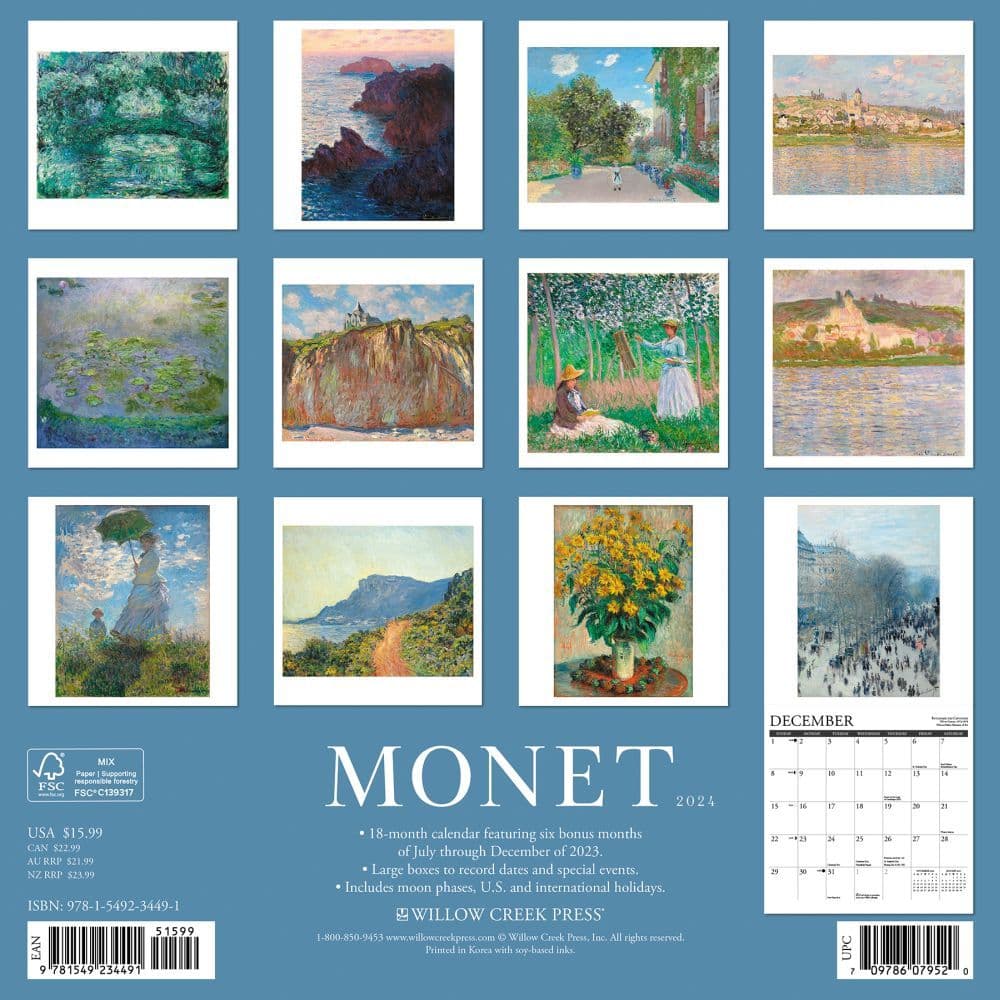 Monet 2024 Wall Calendar Back of Calendar width=&quot;1000&quot; height=&quot;1000&quot;