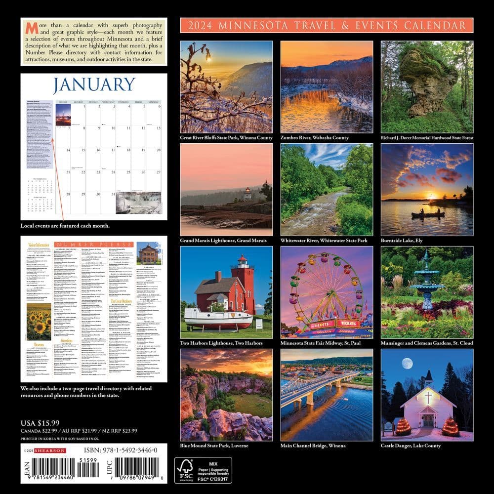 Minnesota Travel &amp; Events 2024 Wall Calendar Back of Calendar width=&quot;1000&quot; height=&quot;1000&quot;