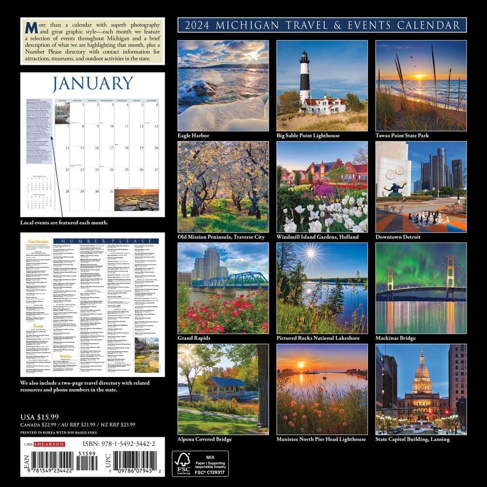 Michigan Travel &amp; Events 2024 Wall Calendar Back of Calendar width=&quot;1000&quot; height=&quot;1000&quot;