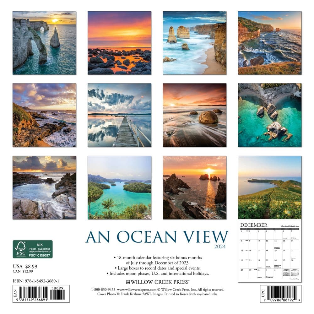Ocean View 2024 Mini Wall Calendar Back of Calendar width=&quot;1000&quot; height=&quot;1000&quot;