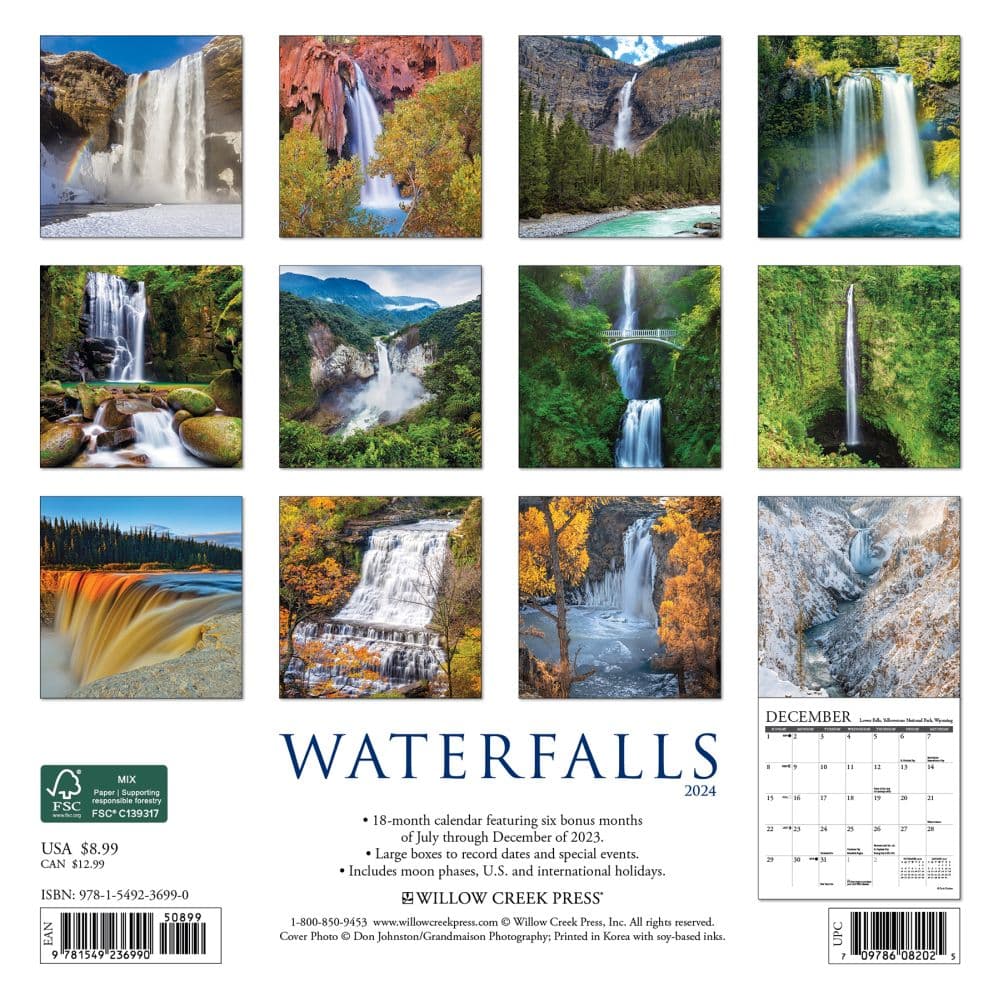 Waterfalls 2024 Mini Wall Calendar Back of Calendar width=&quot;1000&quot; height=&quot;1000&quot;