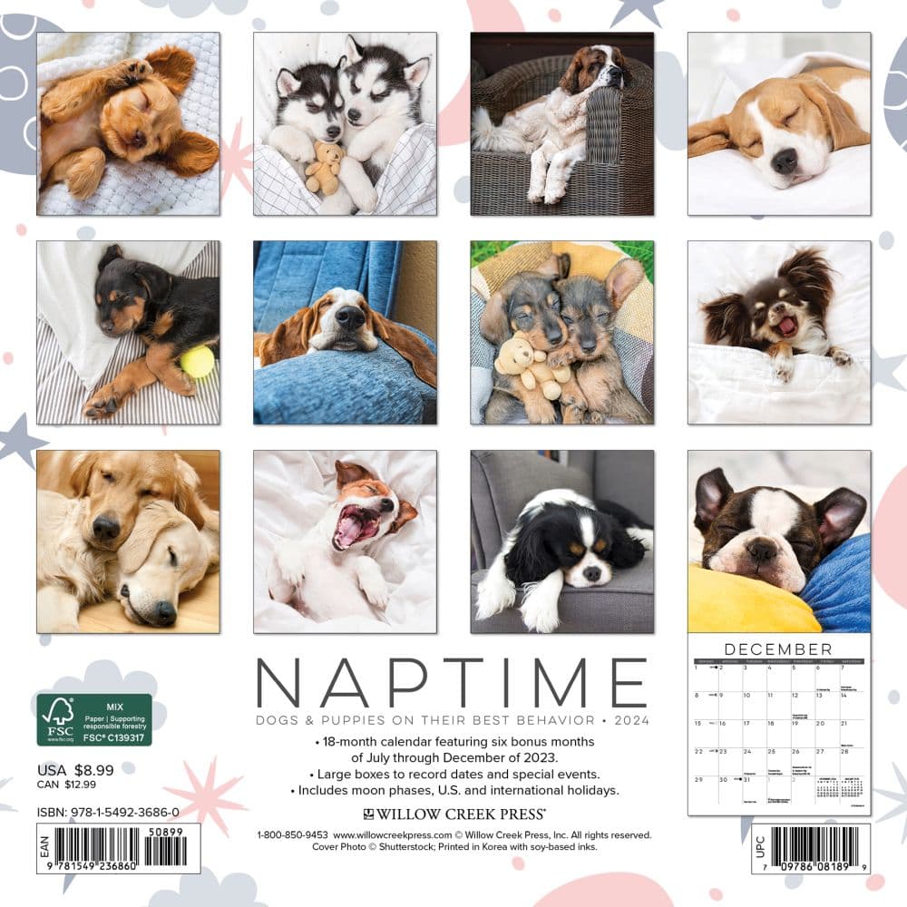 Naptime Dogs 2024 Mini Wall Calendar Back of Calendar width=&quot;1000&quot; height=&quot;1000&quot;