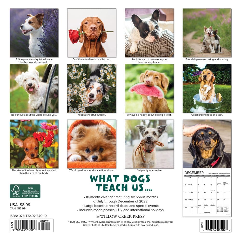 What Dogs Teach Us 2024 Mini Wall Calendar Back of Calendar width=&quot;1000&quot; height=&quot;1000&quot;