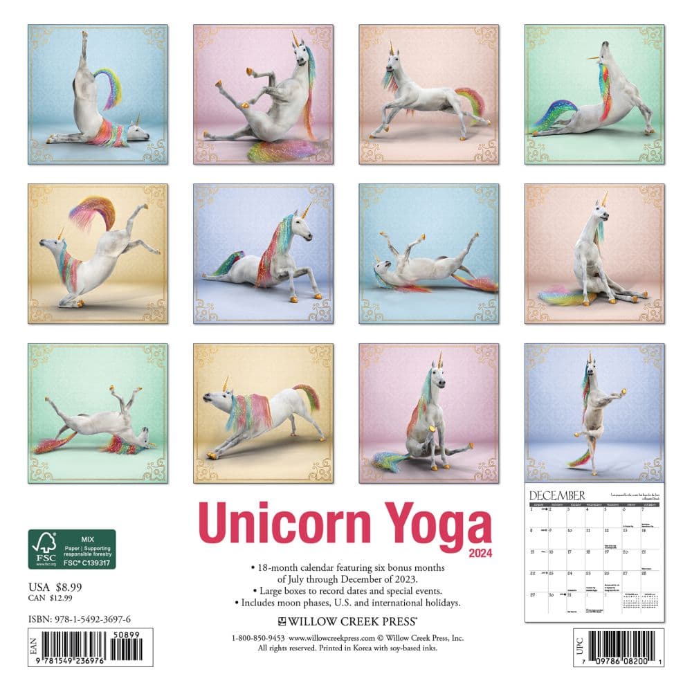 Unicorn Yoga 2024 Mini Wall Calendar Back of Calendar width=&quot;1000&quot; height=&quot;1000&quot;