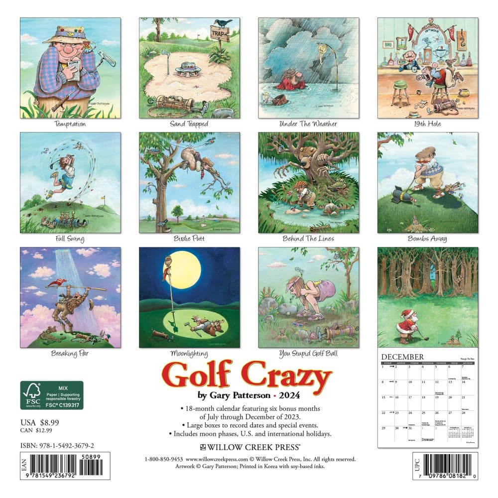 Golf Crazy Patterson 2024 Mini Wall Calendar Back of Calendar width=&quot;1000&quot; height=&quot;1000&quot;