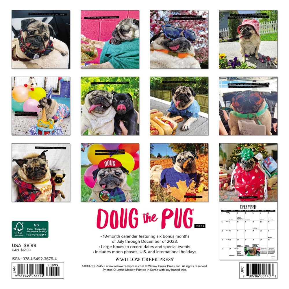 Doug the Pug 2024 Mini Wall Calendar