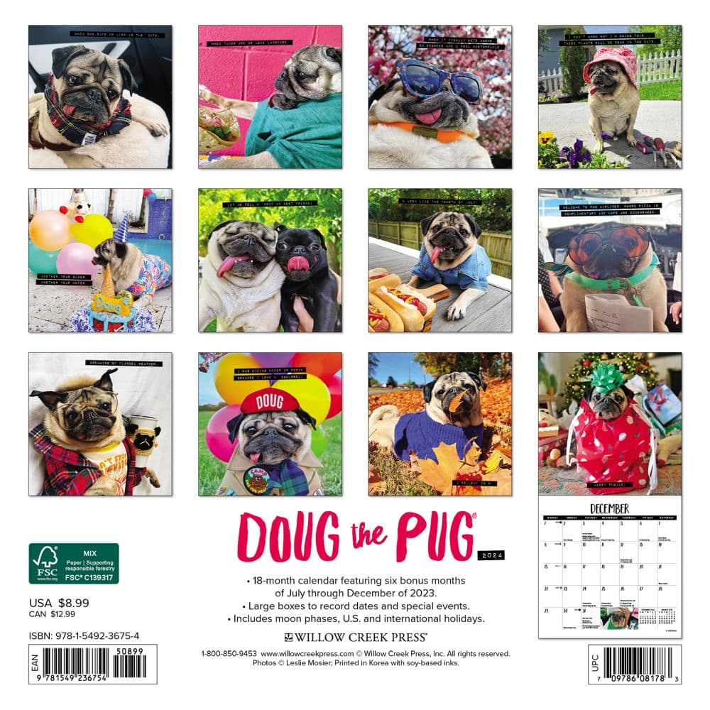 Doug the Pug 2025 Mini Wall Calendar