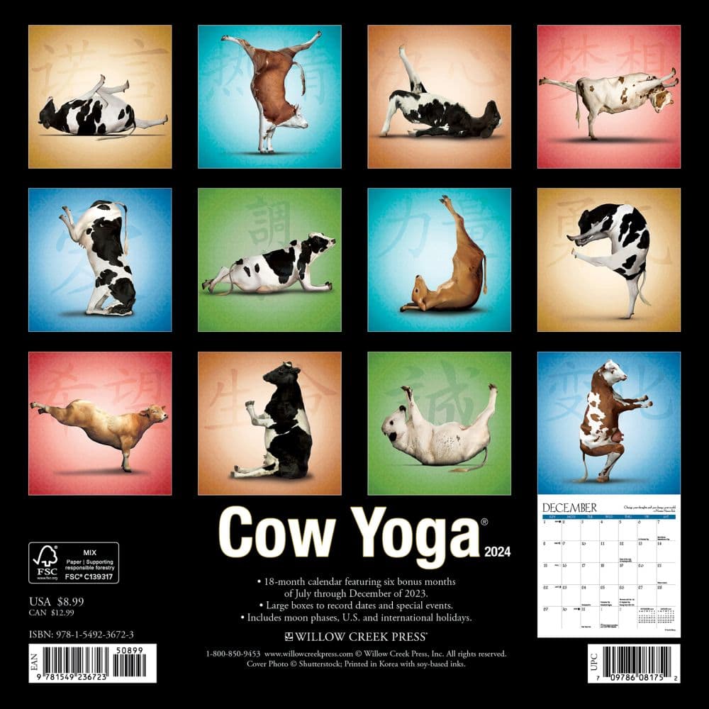 Cow Yoga 2024 Mini Wall Calendar Back of Calendar width=&quot;1000&quot; height=&quot;1000&quot;