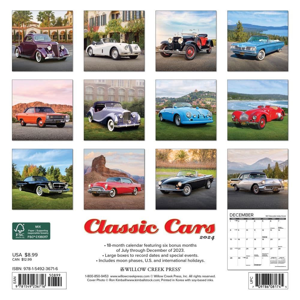 Cars Classic 2024 Mini Wall Calendar Back of Calendar width=&quot;1000&quot; height=&quot;1000&quot;